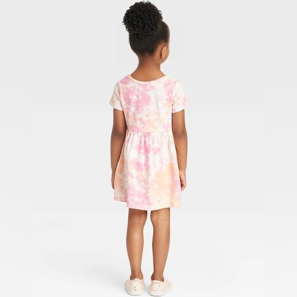 Cat & Jack Toddler Girls Short Sleeve Dress - Warm Tie Dye 3t - Picture 3 of 4